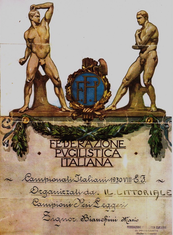 Diploma Campione Italiano Pesi Leggeri  Febbraio 1930